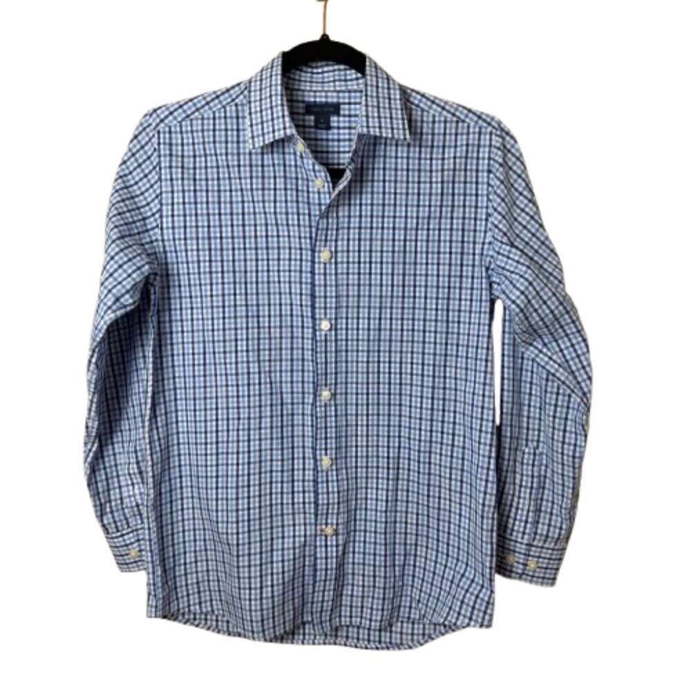TOMMY HILFIGER Boys Size 14 Blue Plaid Button Up Shirt